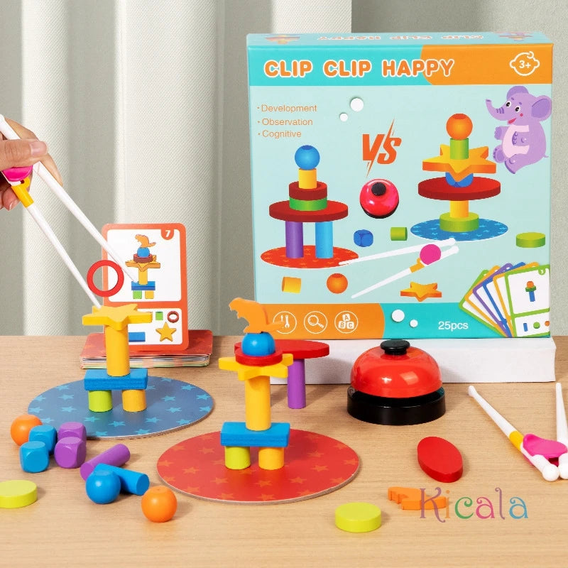 Montessori Game Wooden Board Game Tangle Puzzle Game for Two Players Hand-Eye Coordination with Chopsticks Balance Challenge Gif