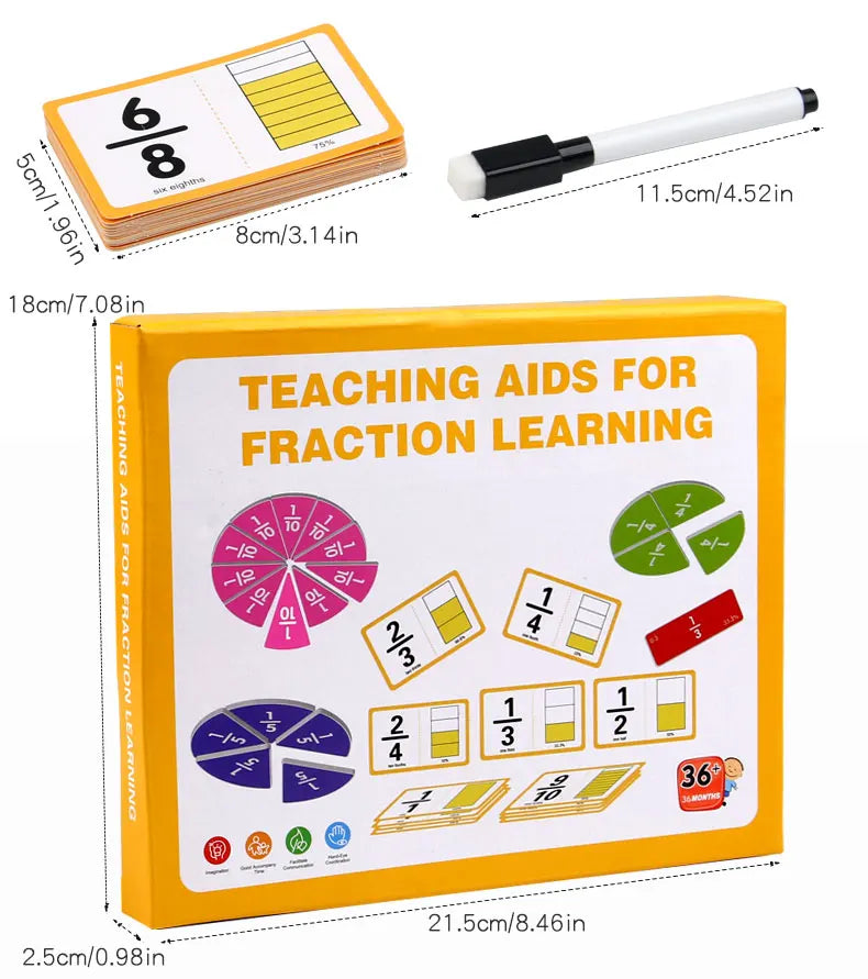 Wooden Math Fraction Learning Set With Card Fraction Decomposition Plate Montessori Teaching Aid Children Educational Math Toys