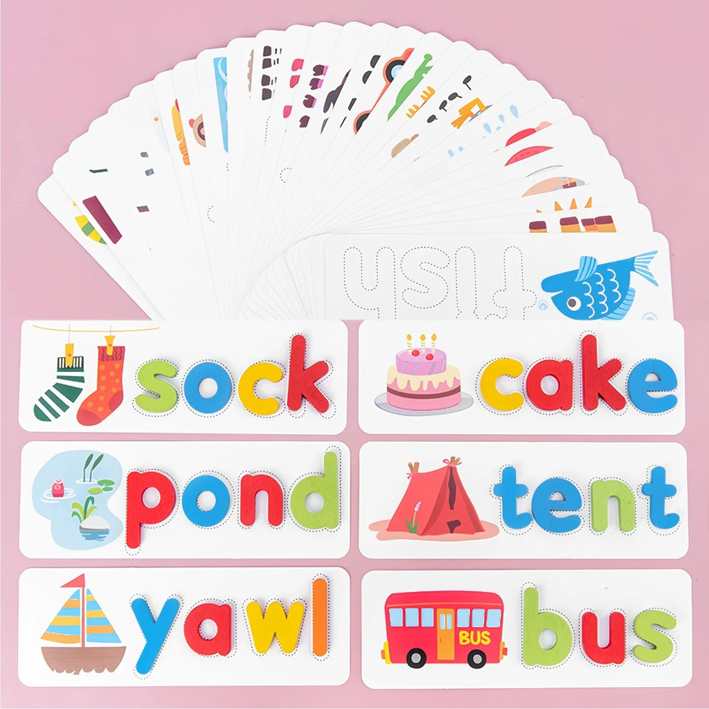 Montessori Alphabet Spelling Word Wooden Math Toys Kids Educational Teaching English Alphabet Cards Puzzle Game Learning Toys