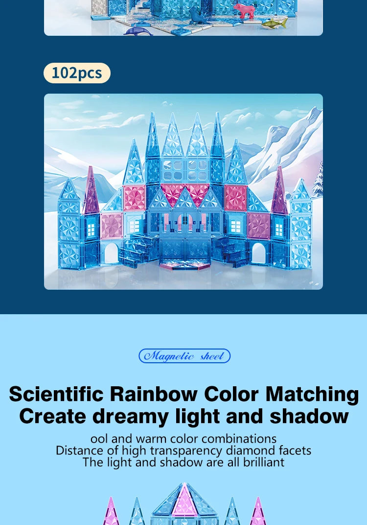 Magnetic Tiles Ice Castle DIY Magnetic Building Blocks for Kids Boys Girls Montessori STEM Educational Sensory Toys Gifts