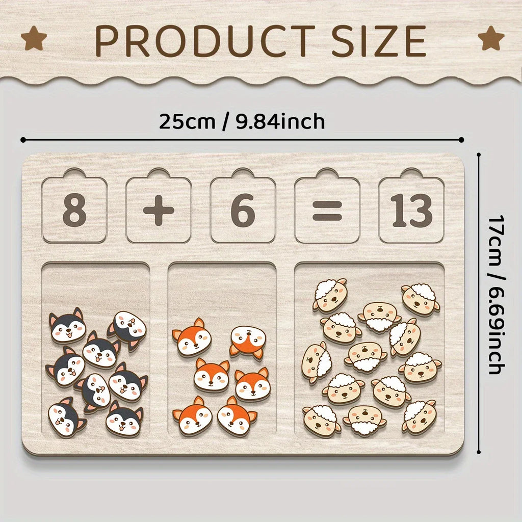 Wooden Math Arithmetic Board Tray Set Number Blocks & Counting Animals Board Game Early Educational Kindergarten Toy for Toddler