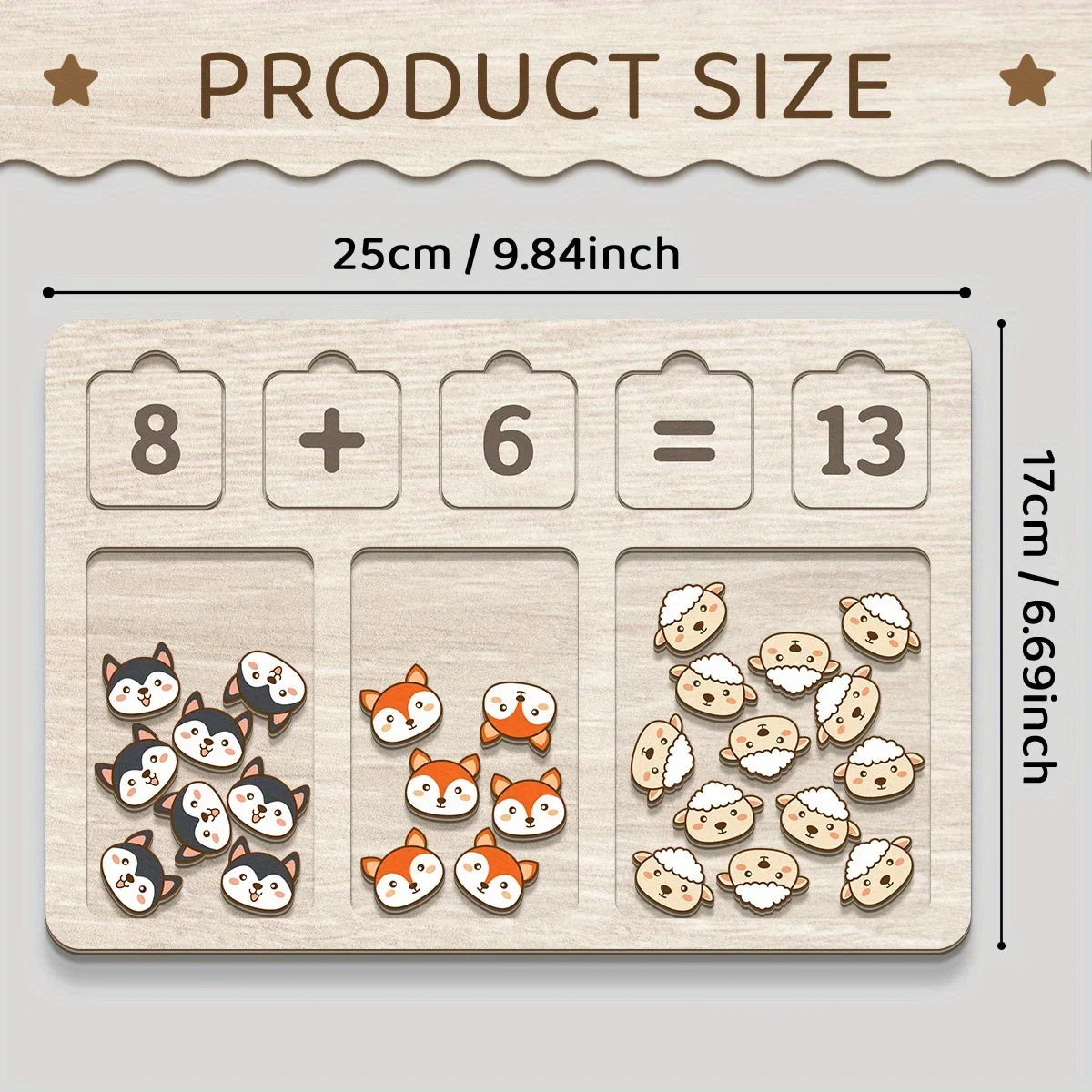 Wooden Math Arithmetic Board Tray Set Number Blocks & Counting Animals Board Game Early Educational Kindergarten Toy for Toddler