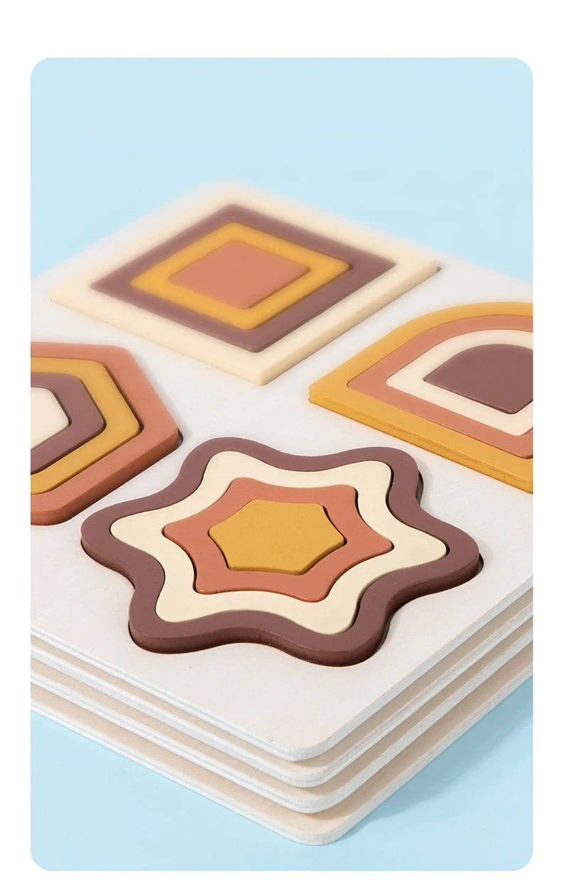 Educational Wooden Geometric Shapes Game Montessori Learning Math Jigsaw Puzzle Board for Kids Sorting Stacking Cognition Toys