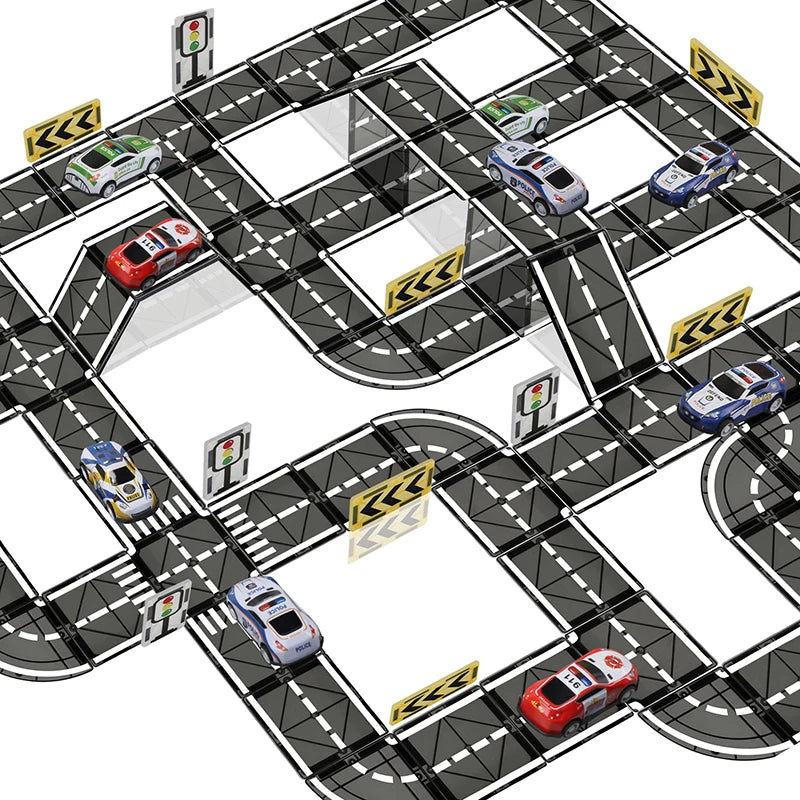 Magnetic Tiles Road Set with Pullback Car Magnet Building Tile Creative STEM Building Toy Learning Educational Toy for Kids Gift