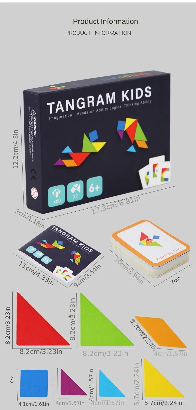 Wooden Tangram Jigsaw Puzzles Board Games Kids Montessori Educational Toys Children Kindergarten Geometric Shape Teaching Aids