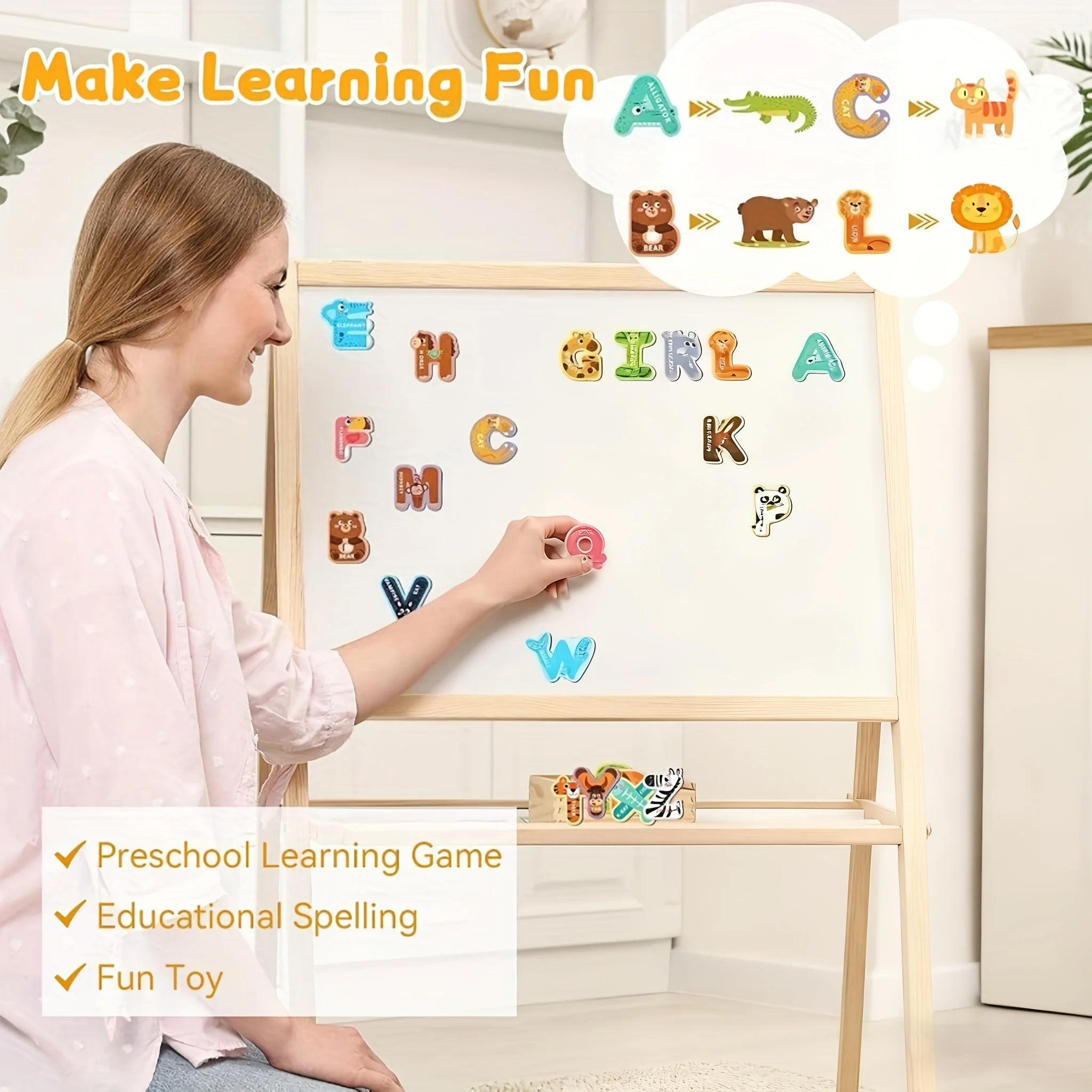 Magnetic Letter Tile, 26 Capital Letter Refrigerator Sticker, Suitable for Dishwasher/refrigerator/office/blackboard