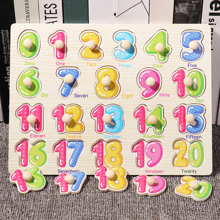 Montessori Wooden Puzzles Hand Grab Boards Toys Tangram Jigsaw Baby Educational Toys Cartoon Vehicle Animals Fruits 3D Puzzles