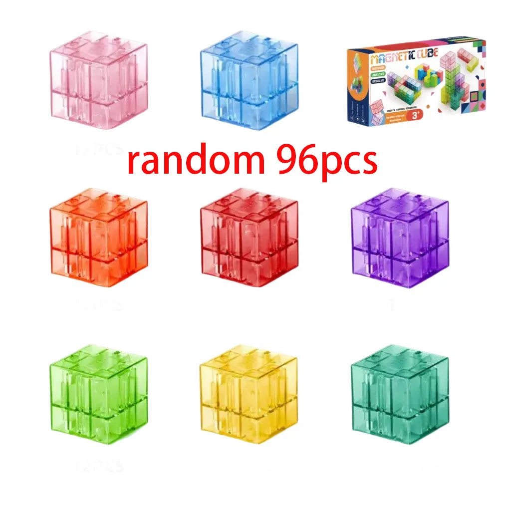 Transparent Magnetic Blocks-Build Puzzle Toy, Blocks Build Magnetic Set Kids Sensory Construction For Toddlers Christmas Gift