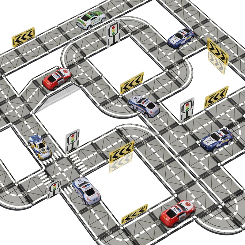 Magnetic Tiles Road Set with Pullback Car Magnet Building Tile Creative STEM Building Toy Learning Educational Toy for Kids Gift