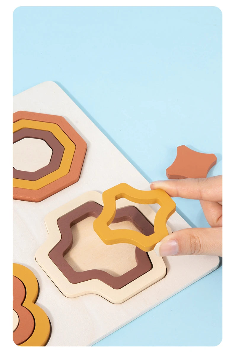 Educational Wooden Geometric Shapes Game Montessori Learning Math Jigsaw Puzzle Board for Kids Sorting Stacking Cognition Toys