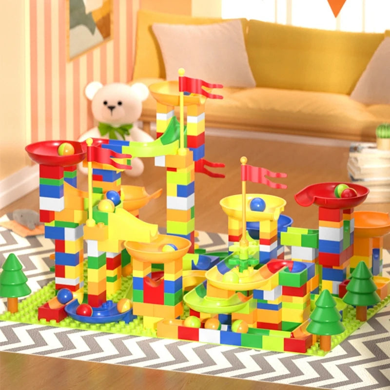 300PCS Marble Race Run Block Compatible Duploed Building Blocks Plastic Funnel Slide DIY Assembly Bricks Base Plates