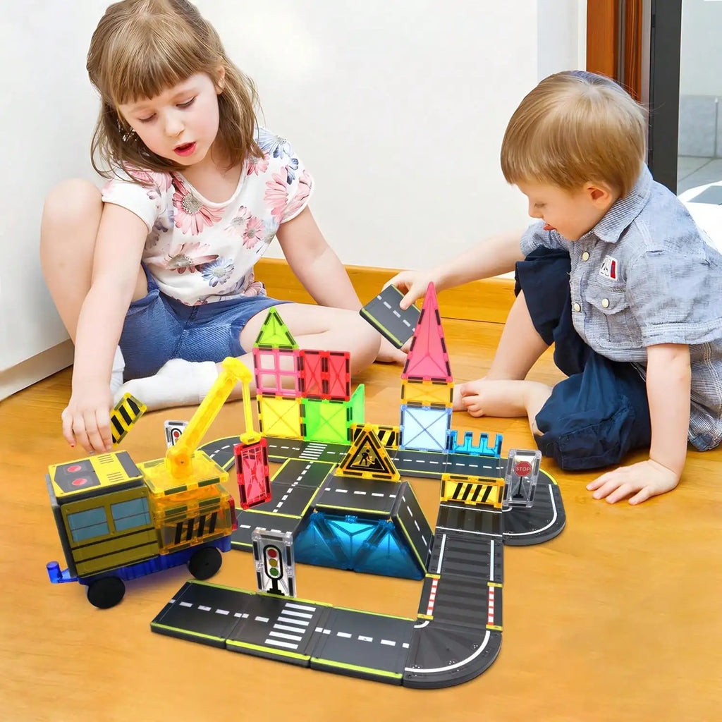 Magnetic Building Blocks Toys Magnetic Tiles, Creative DIY Track Building Kit Construction Toys