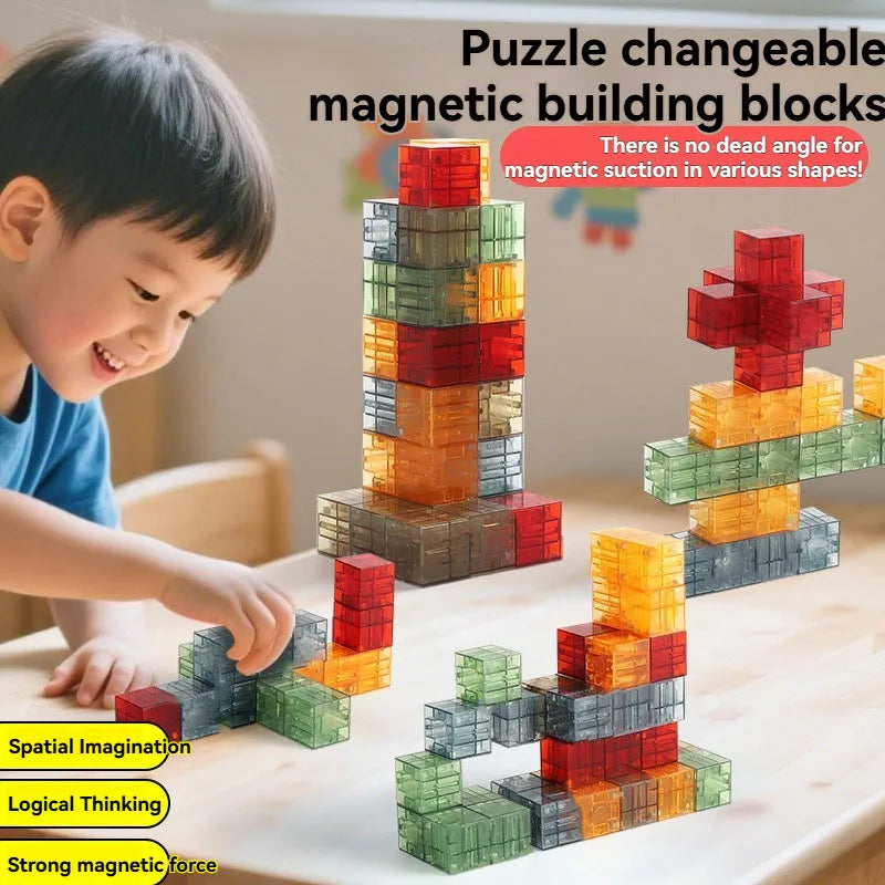 Transparent Magnetic Blocks-Build Puzzle Toy, Blocks Build Magnetic Set Kids Sensory Construction For Toddlers Christmas Gift
