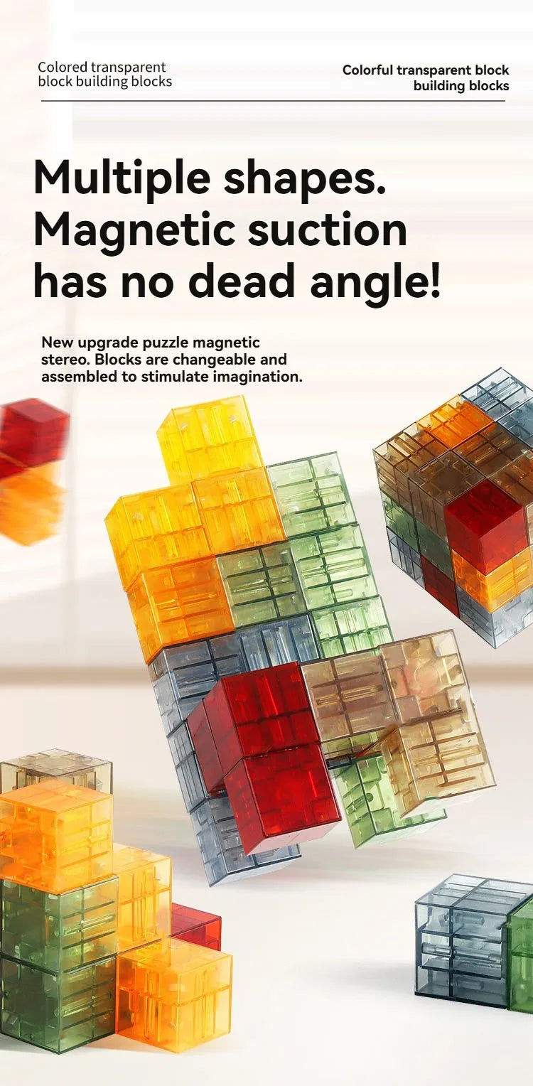 Transparent Magnetic Blocks-Build Puzzle Toy, Blocks Build Magnetic Set Kids Sensory Construction For Toddlers Christmas Gift