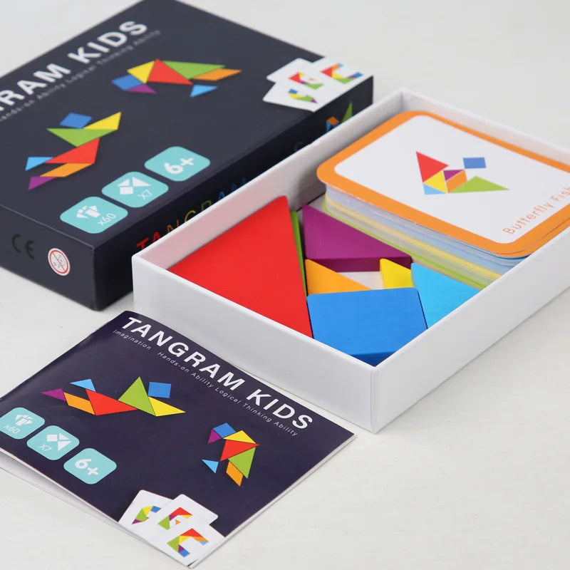 Wooden Tangram Jigsaw Puzzles Board Games Kids Montessori Educational Toys Children Kindergarten Geometric Shape Teaching Aids