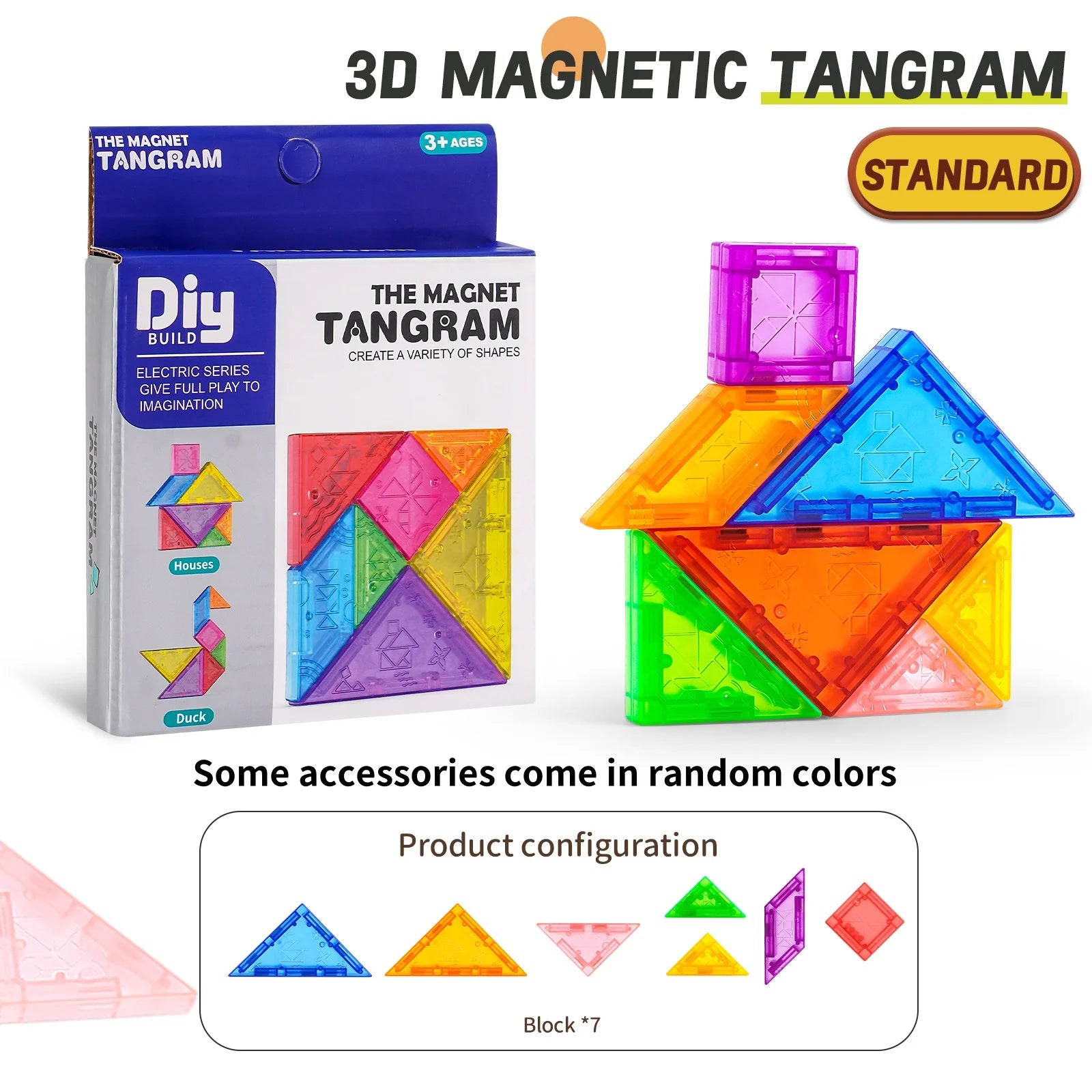 Magnetic Puzzle Tangram Geometric 3D Building Blocks For Children'S Puzzle And Early Education Thinking Training Toys