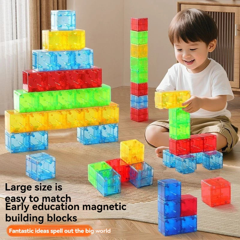 Transparent Magnetic Blocks-Build Puzzle Toy, Blocks Build Magnetic Set Kids Sensory Construction For Toddlers Christmas Gift