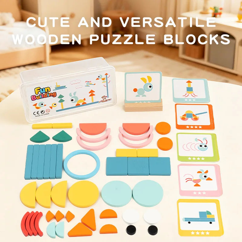 DIY Children's Colorful Wooden Toys Creative Tangram Geometric Jigsaw Puzzle Board Set Educational Toys For Children Kids Gift