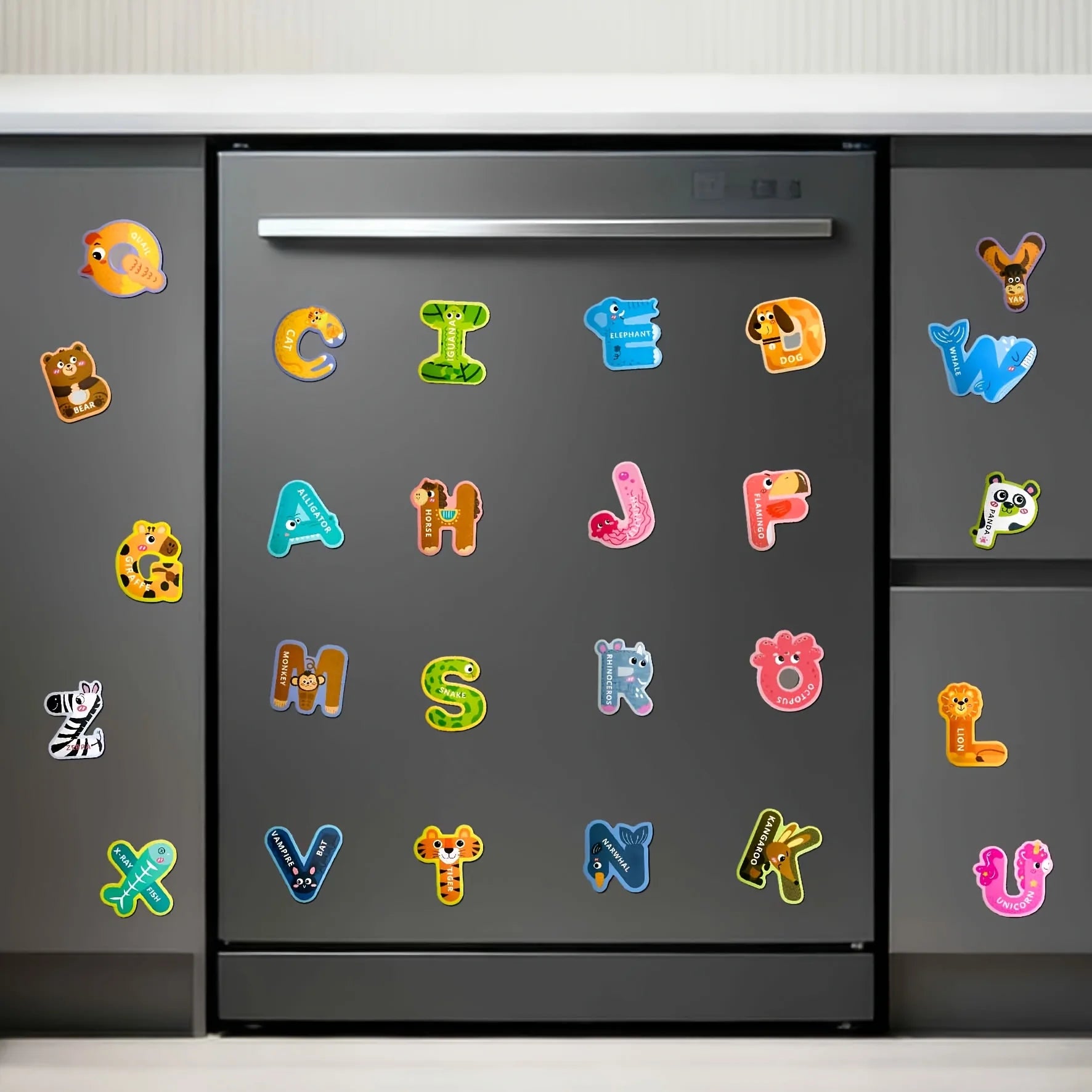 Magnetic Letter Tile, 26 Capital Letter Refrigerator Sticker, Suitable for Dishwasher/refrigerator/office/blackboard