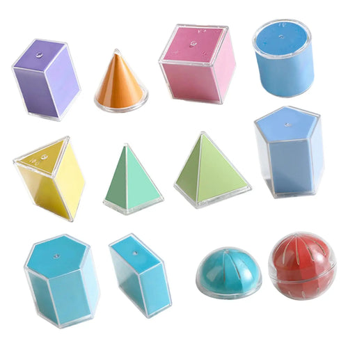 12 Pieces Geometric Shapes Blocks Math Games Reusable Durability Educational