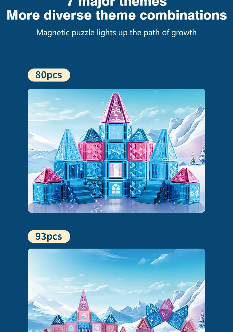 Magnetic Tiles Ice Castle DIY Magnetic Building Blocks for Kids Boys Girls Montessori STEM Educational Sensory Toys Gifts
