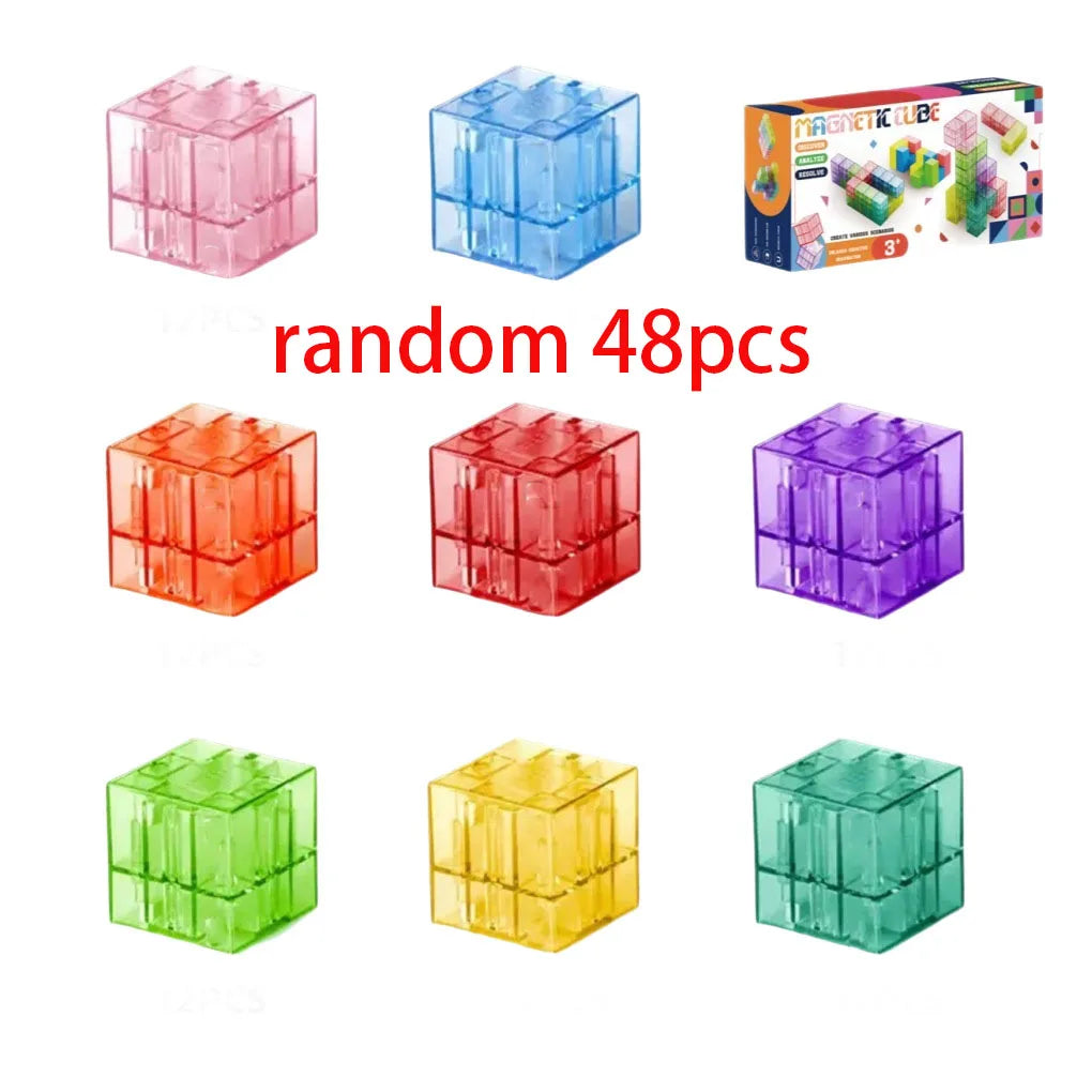 Transparent Magnetic Blocks-Build Puzzle Toy, Blocks Build Magnetic Set Kids Sensory Construction For Toddlers Christmas Gift