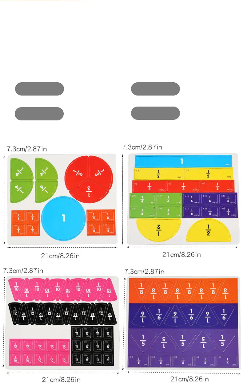 Wooden Math Fraction Learning Set With Card Fraction Decomposition Plate Montessori Teaching Aid Children Educational Math Toys