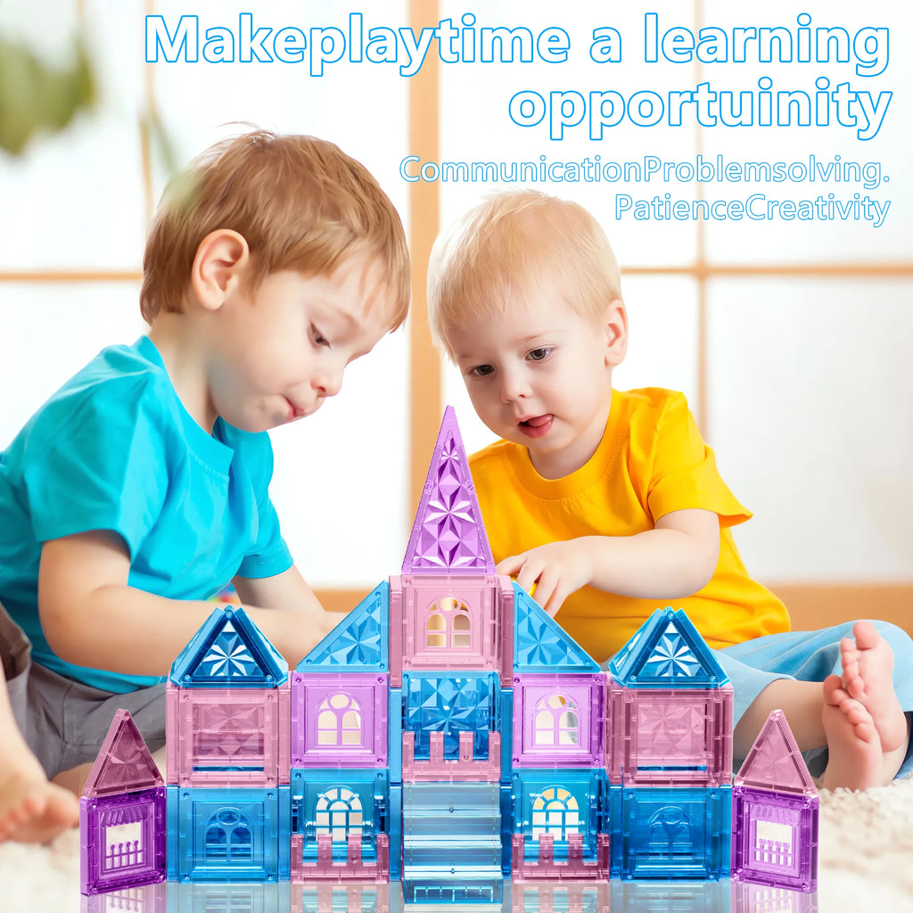 Magnetic Tiles Ice Castle DIY Magnetic Building Blocks for Kids Boys Girls Montessori STEM Educational Sensory Toys Gifts
