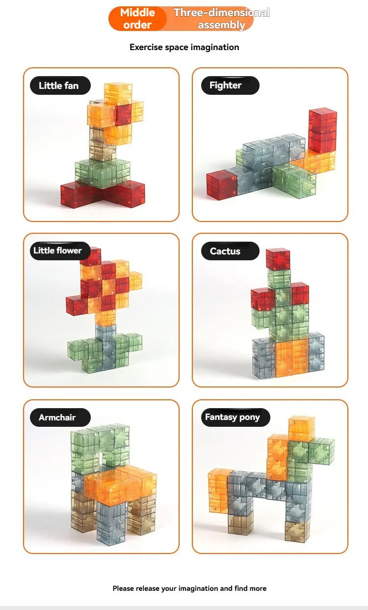 Transparent Magnetic Blocks-Build Puzzle Toy, Blocks Build Magnetic Set Kids Sensory Construction For Toddlers Christmas Gift