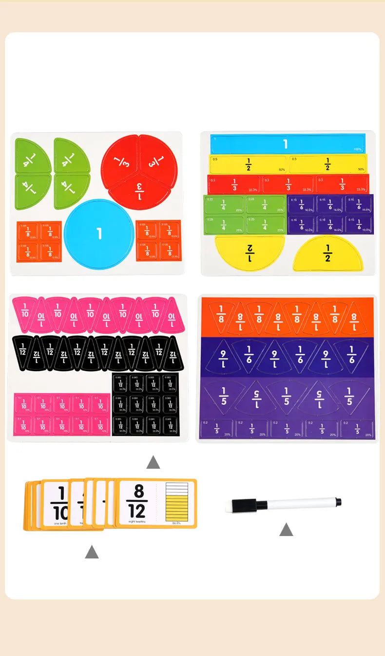 Wooden Math Fraction Learning Set With Card Fraction Decomposition Plate Montessori Teaching Aid Children Educational Math Toys