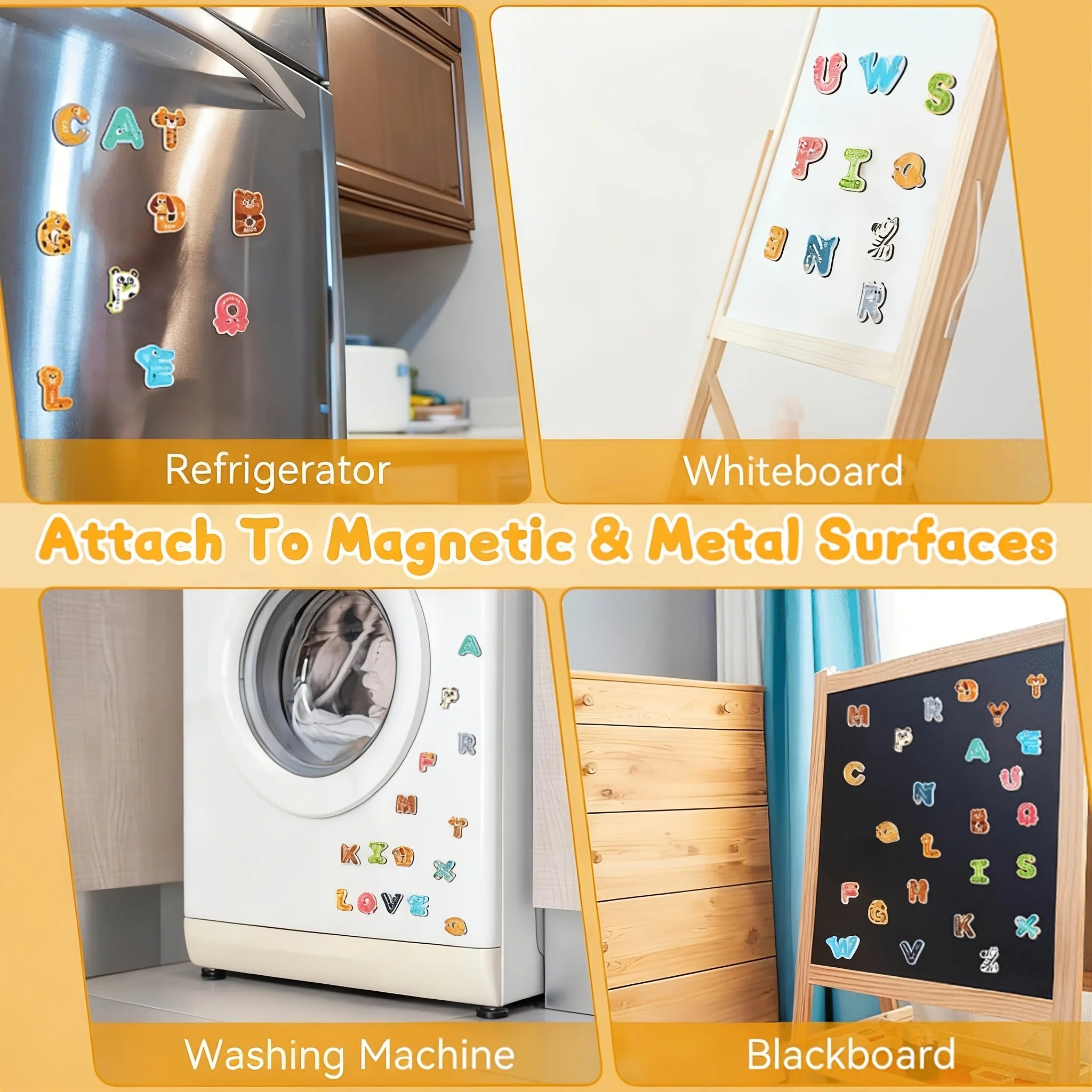 Magnetic Letter Tile, 26 Capital Letter Refrigerator Sticker, Suitable for Dishwasher/refrigerator/office/blackboard