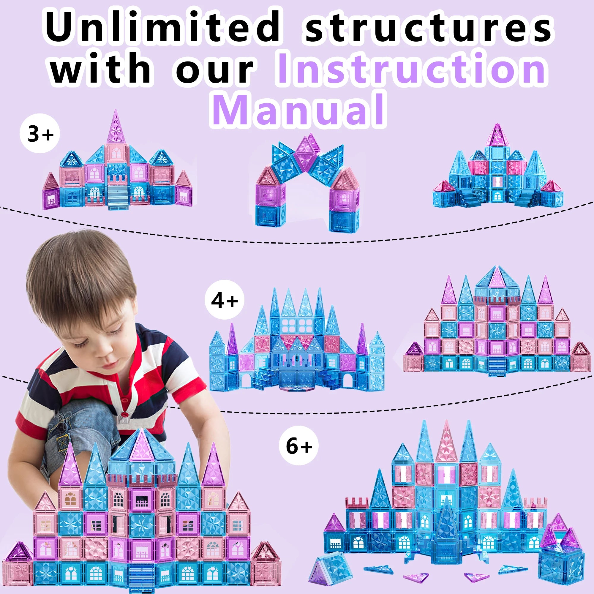Magnetic Tiles Ice Castle DIY Magnetic Building Blocks for Kids Boys Girls Montessori STEM Educational Sensory Toys Gifts