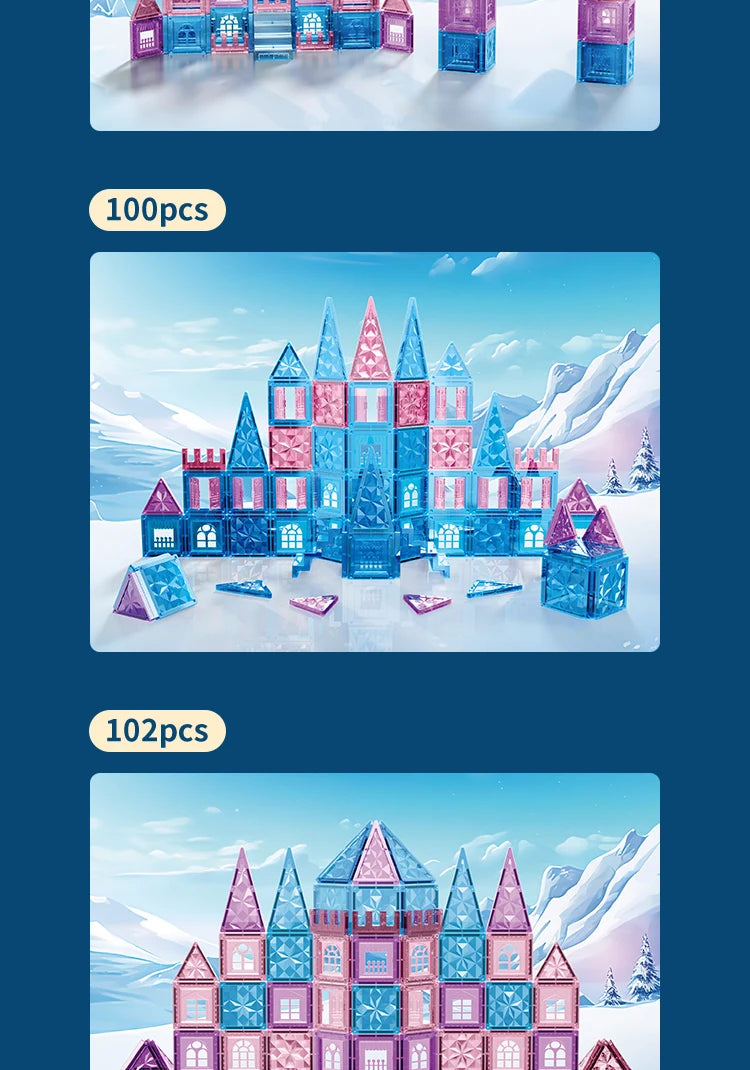 Magnetic Tiles Ice Castle DIY Magnetic Building Blocks for Kids Boys Girls Montessori STEM Educational Sensory Toys Gifts