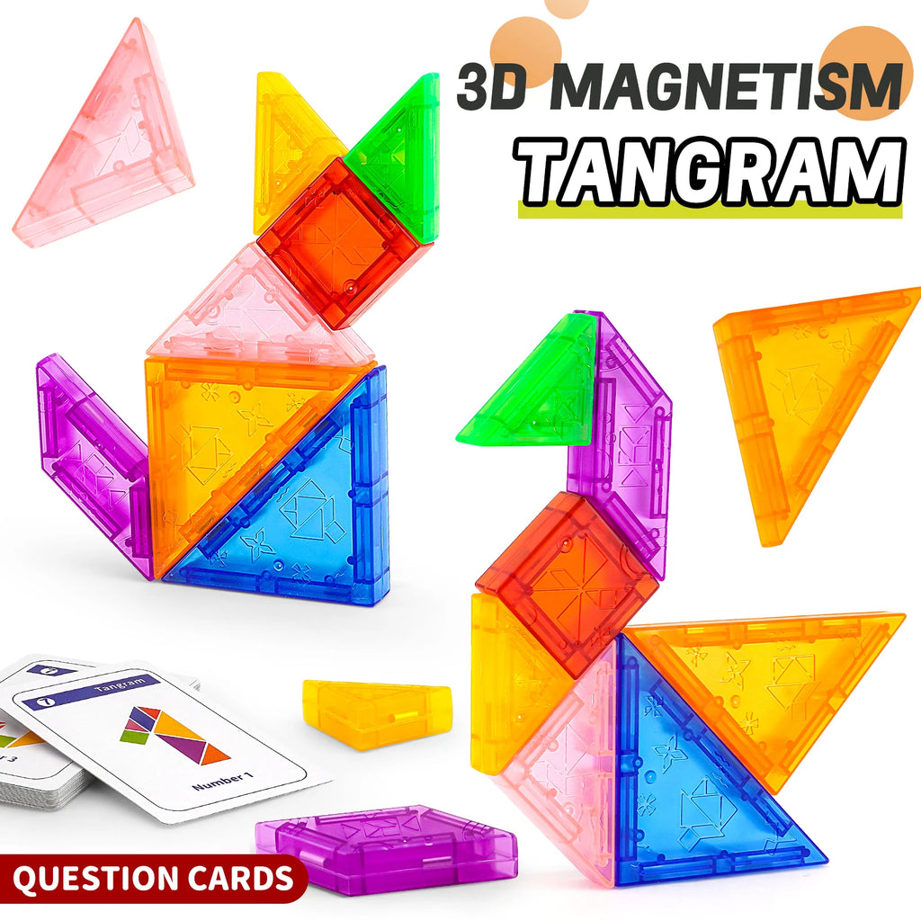 Magnetic Puzzle Tangram Geometric 3D Building Blocks For Children'S Puzzle And Early Education Thinking Training Toys