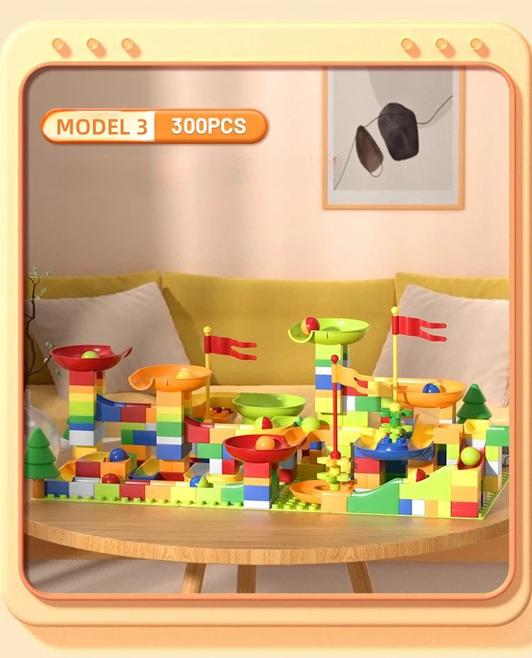 300PCS Marble Race Run Block Compatible Duploed Building Blocks Plastic Funnel Slide DIY Assembly Bricks Base Plates