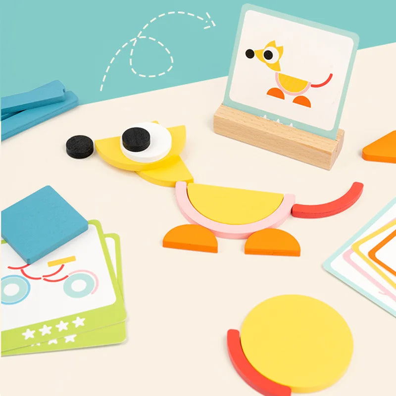 DIY Children's Colorful Wooden Toys Creative Tangram Geometric Jigsaw Puzzle Board Set Educational Toys For Children Kids Gift