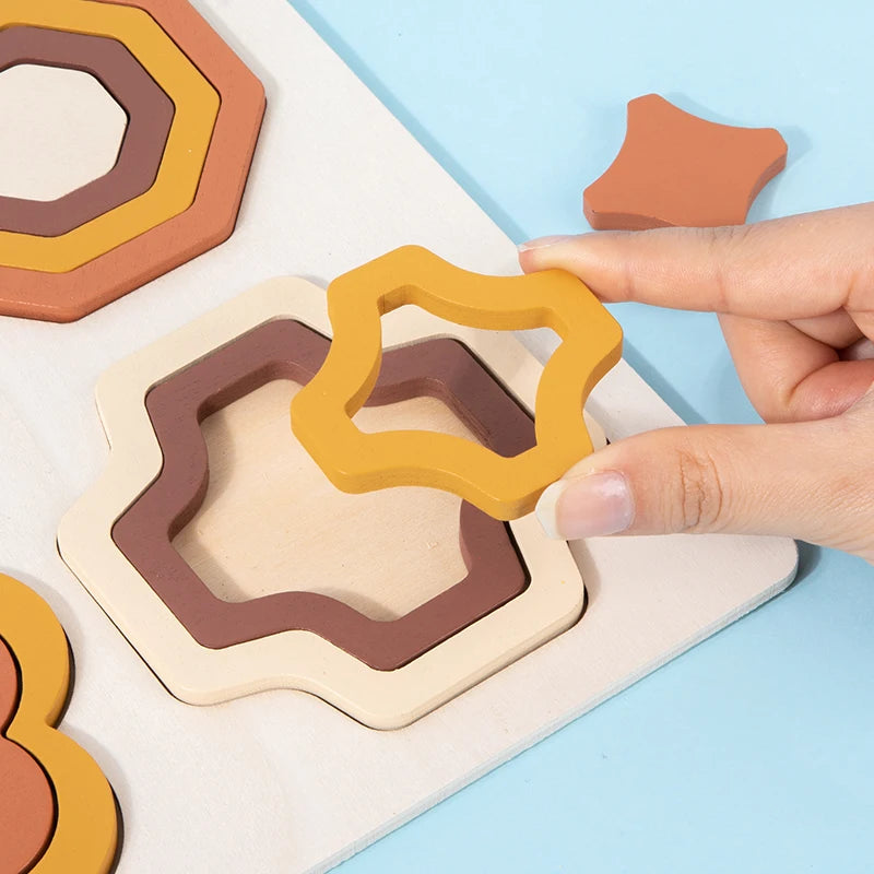 Educational Wooden Geometric Shapes Game Montessori Learning Math Jigsaw Puzzle Board for Kids Sorting Stacking Cognition Toys