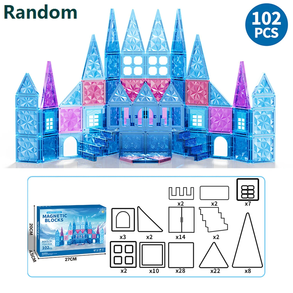 Magnetic Tiles Ice Castle DIY Magnetic Building Blocks for Kids Boys Girls Montessori STEM Educational Sensory Toys Gifts