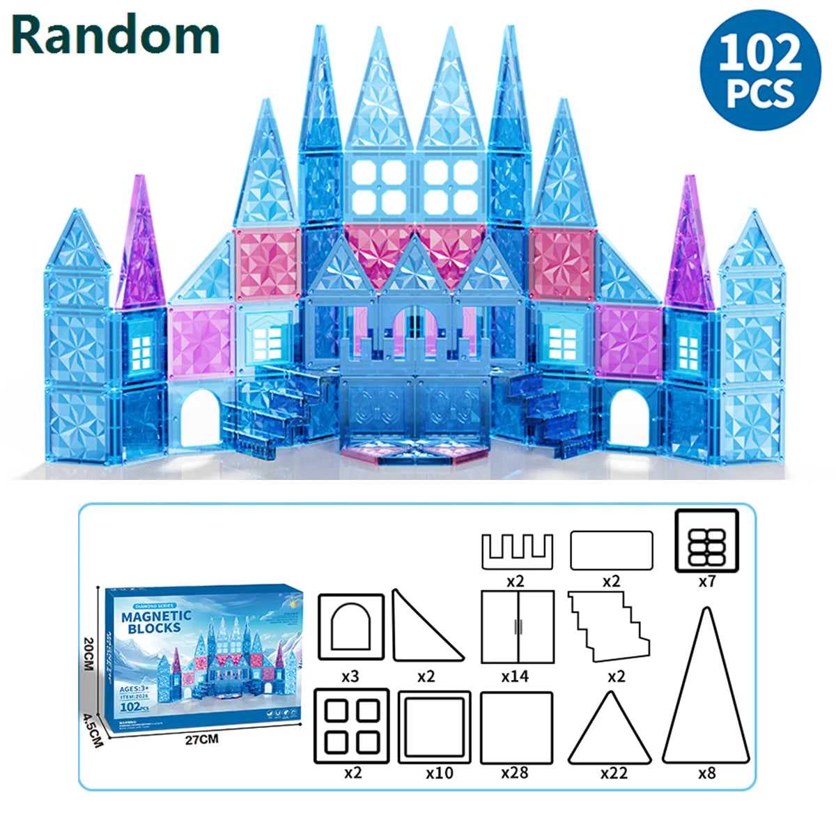 Magnetic Tiles Ice Castle DIY Magnetic Building Blocks for Kids Boys Girls Montessori STEM Educational Sensory Toys Gifts