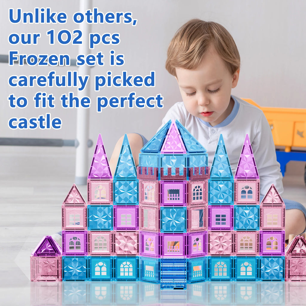 Magnetic Tiles Ice Castle DIY Magnetic Building Blocks for Kids Boys Girls Montessori STEM Educational Sensory Toys Gifts