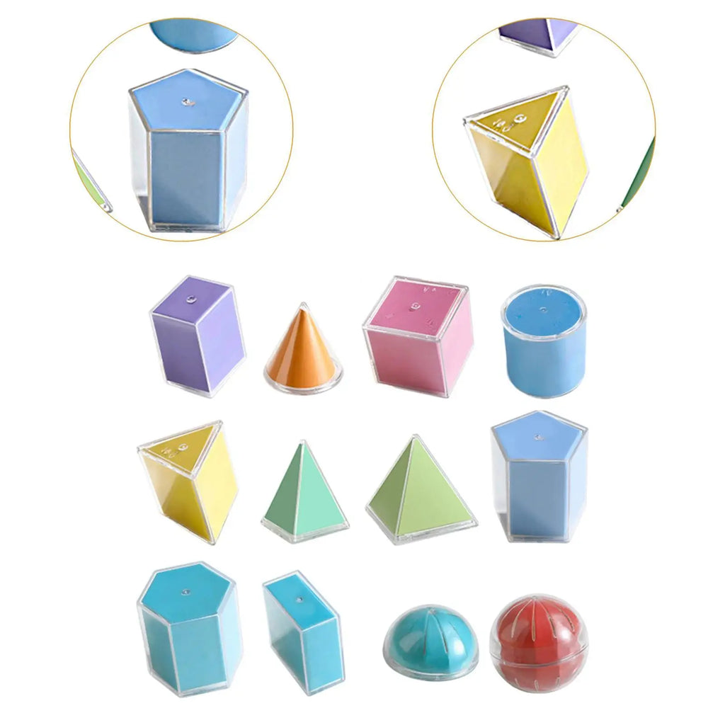 12 Pieces Geometric Shapes Blocks Math Games Reusable Durability Educational
