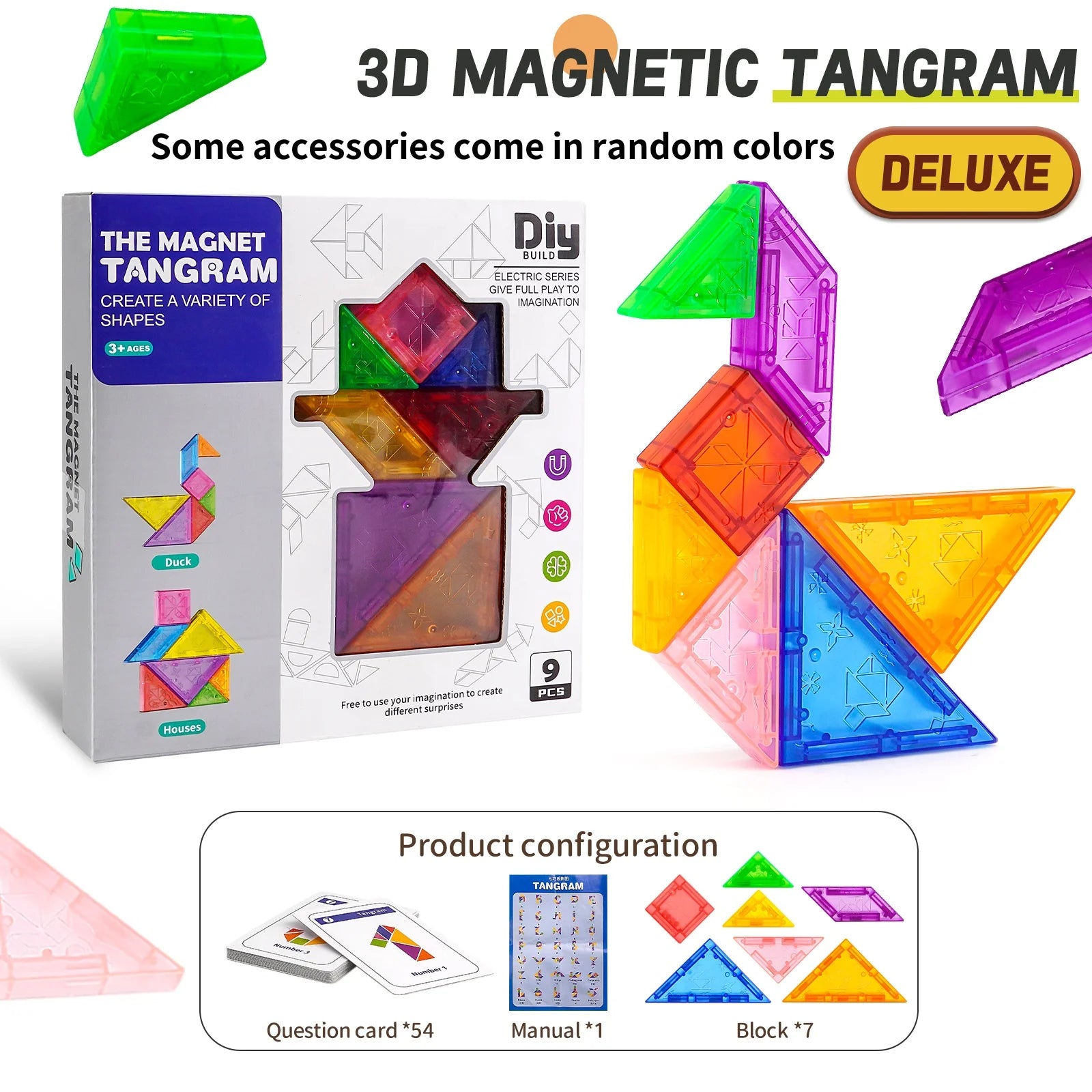 Magnetic Puzzle Tangram Geometric 3D Building Blocks For Children'S Puzzle And Early Education Thinking Training Toys