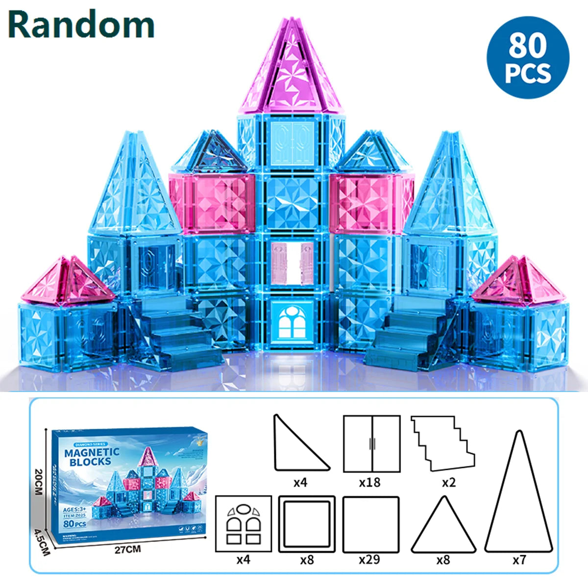 Magnetic Tiles Ice Castle DIY Magnetic Building Blocks for Kids Boys Girls Montessori STEM Educational Sensory Toys Gifts