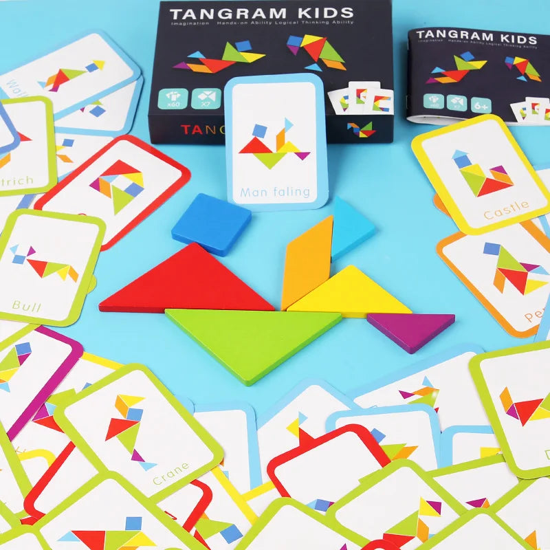 Wooden Tangram Jigsaw Puzzles Board Games Kids Montessori Educational Toys Children Kindergarten Geometric Shape Teaching Aids