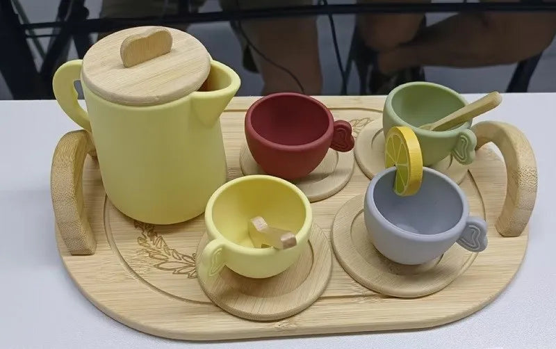 Baby Wooden Montessori Toys Playing House Afternoon Tea Set Model Puzzle Toys For Baby Birthday Toy Numbers Blocks Learning Toy