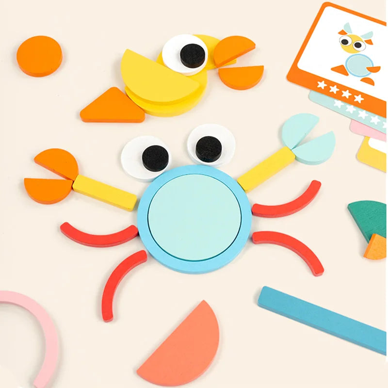DIY Children's Colorful Wooden Toys Creative Tangram Geometric Jigsaw Puzzle Board Set Educational Toys For Children Kids Gift