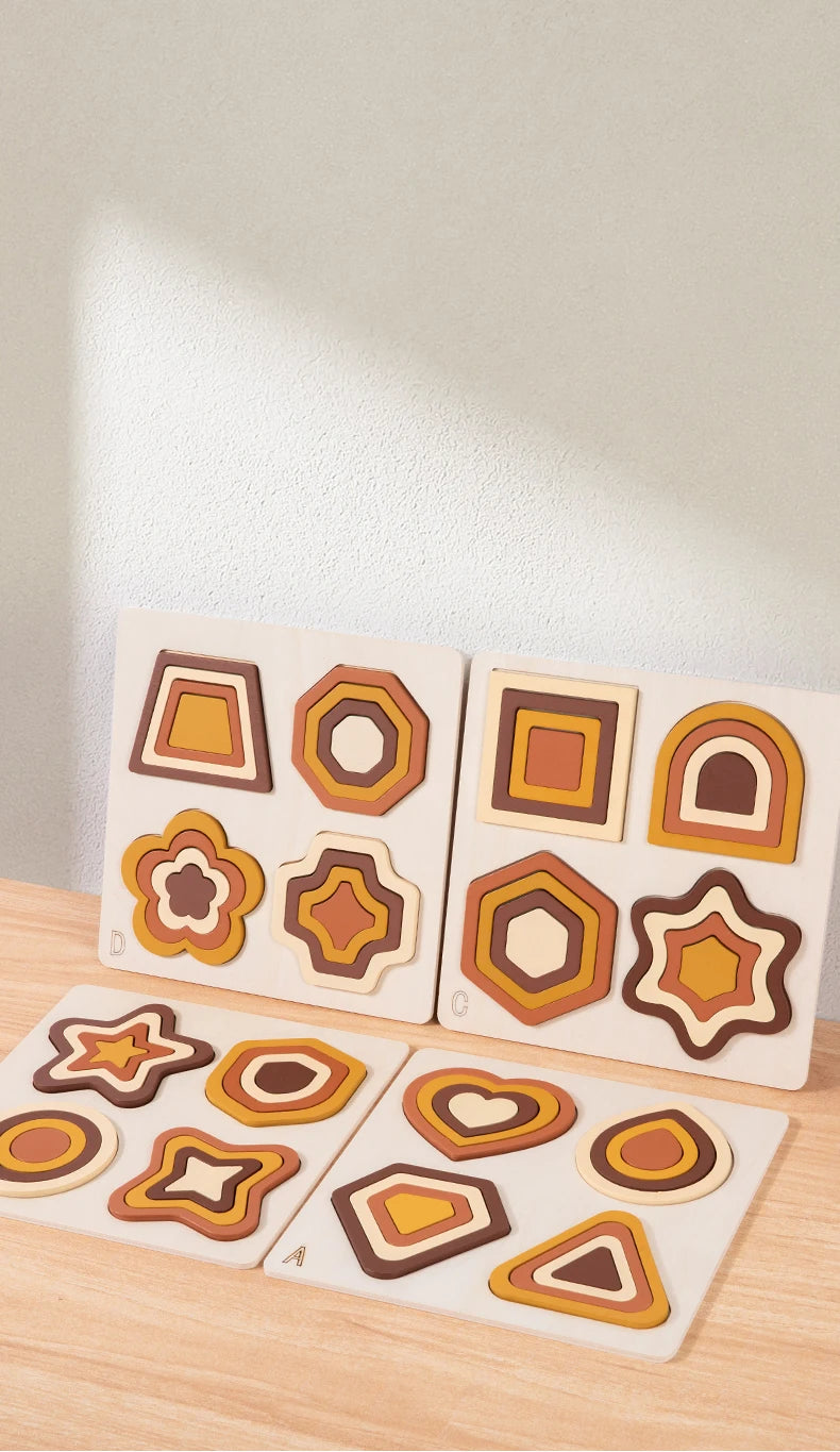 Educational Wooden Geometric Shapes Game Montessori Learning Math Jigsaw Puzzle Board for Kids Sorting Stacking Cognition Toys