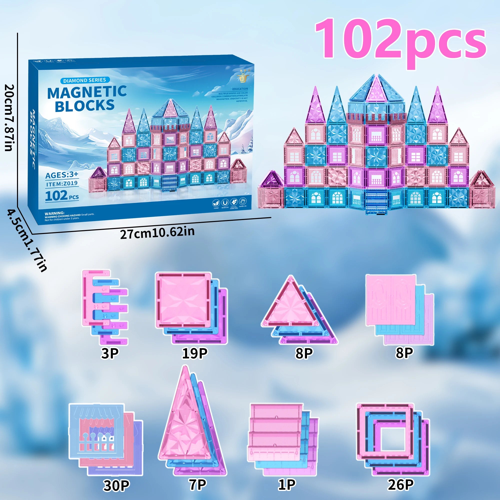 Magnetic Tiles Ice Castle DIY Magnetic Building Blocks for Kids Boys Girls Montessori STEM Educational Sensory Toys Gifts