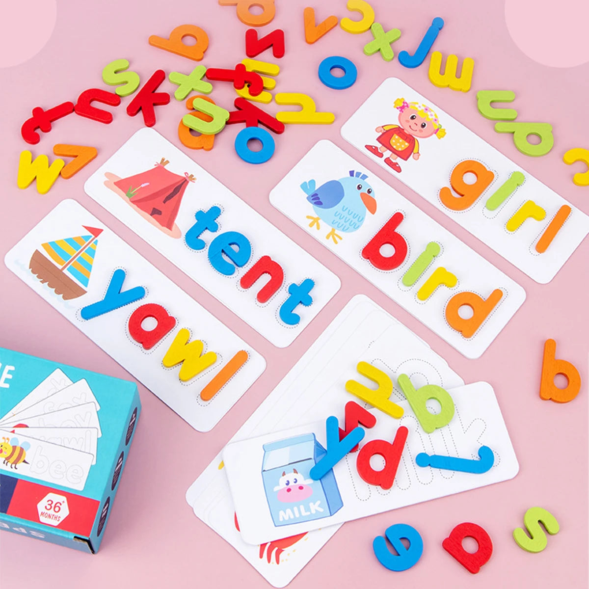 Montessori Alphabet Spelling Word Wooden Math Toys Kids Educational Teaching English Alphabet Cards Puzzle Game Learning Toys