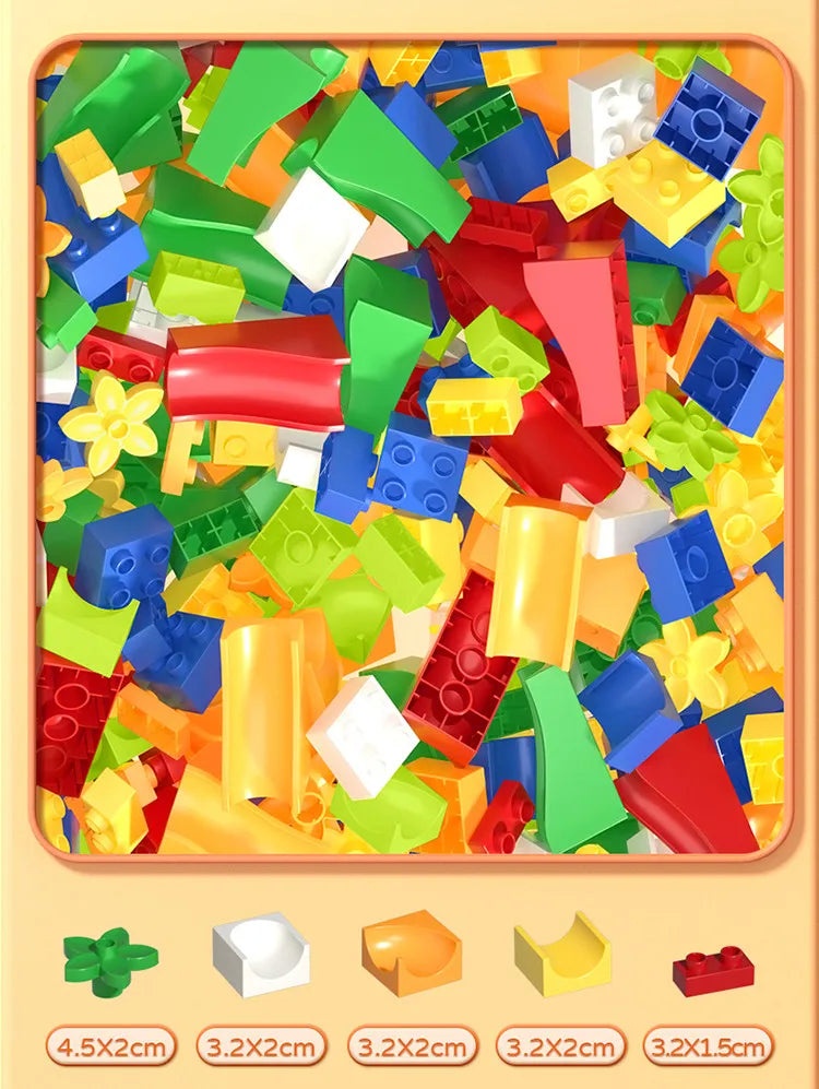 300PCS Marble Race Run Block Compatible Duploed Building Blocks Plastic Funnel Slide DIY Assembly Bricks Base Plates